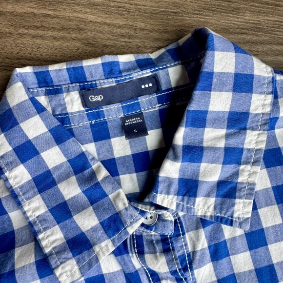 GAP Blue & White Gingham Button-Down Shirt Pocket – Size S - Picture 2 of 11